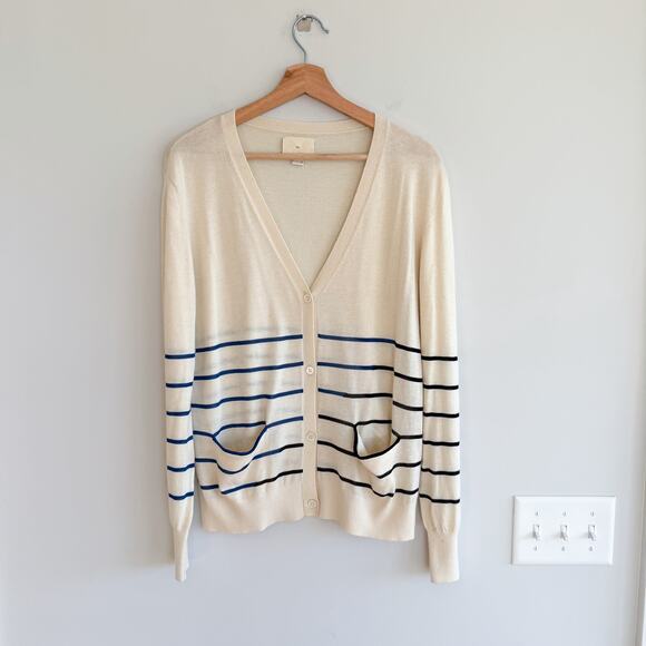 Boy. Band of Outsiders Silk Cashmere Blend Striped Cardigan Sweater Cream M